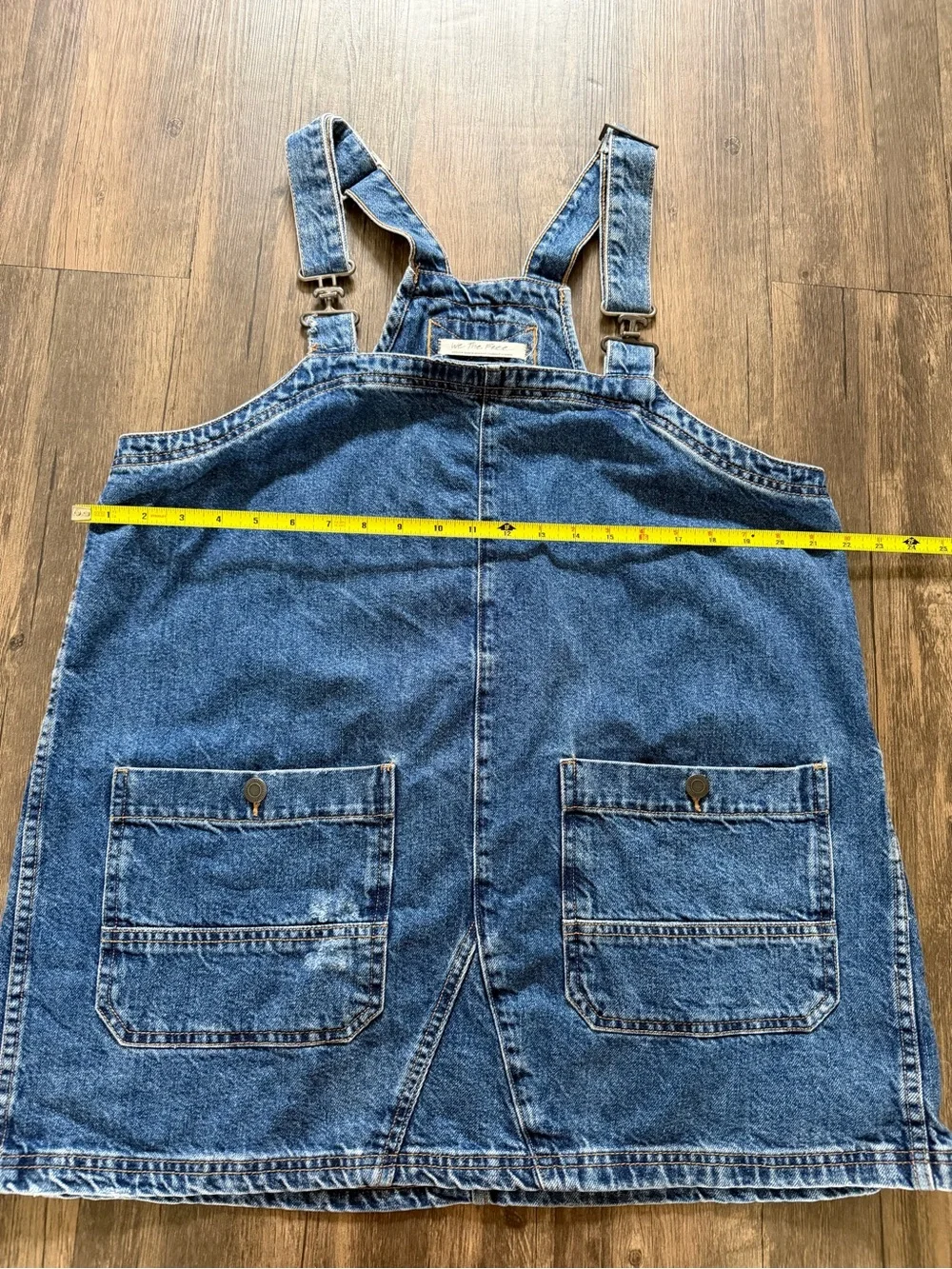 Free People Overall Smock Denim Dark Wash Distressed Mini Short Dress Casual M